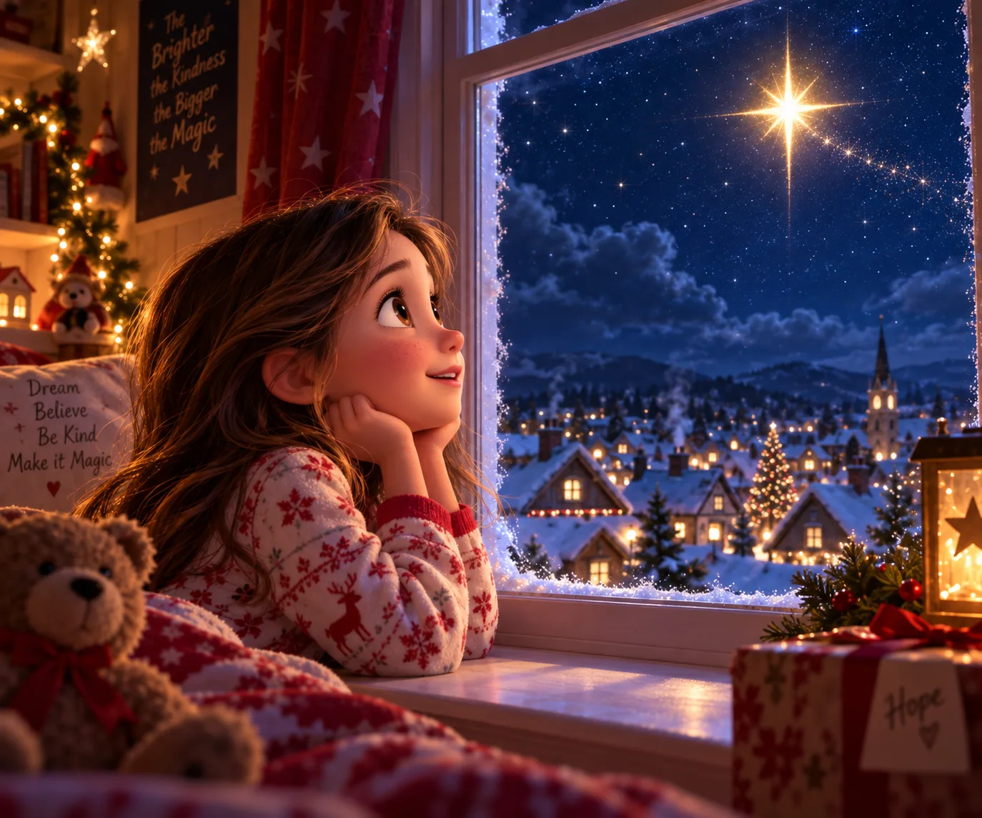 Hope watching the Christmas star from her bedroom window