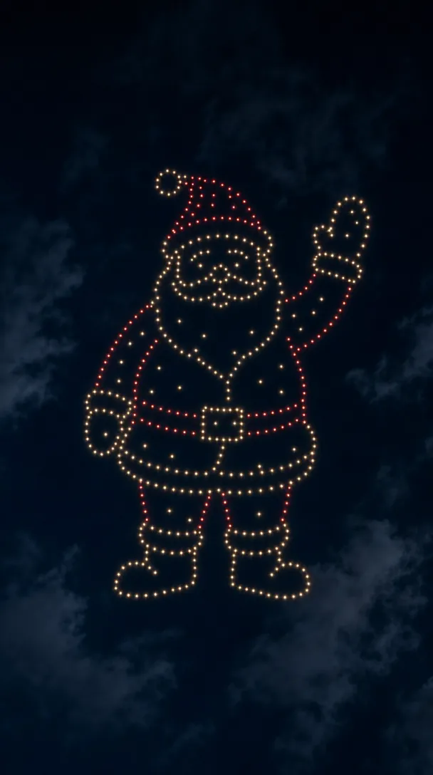 Drones forming Santa waving
