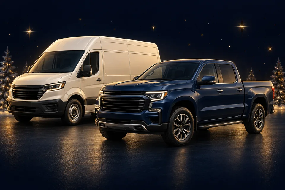 A panel van and pickup truck illustrating large vehicles
